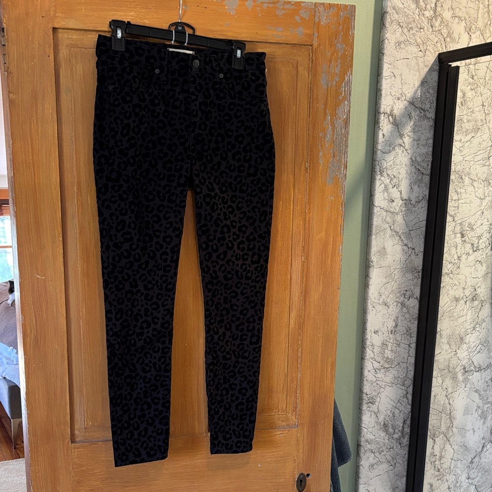 Madewell Black Velvet Leopard Skinny Jeans
